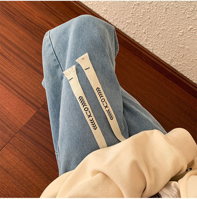 Men's Summer Elastic Waist Straight Leg Jeans Trendy Retro Japanese Style Casual Slimming Wide Leg Trousers_mkmklike.com