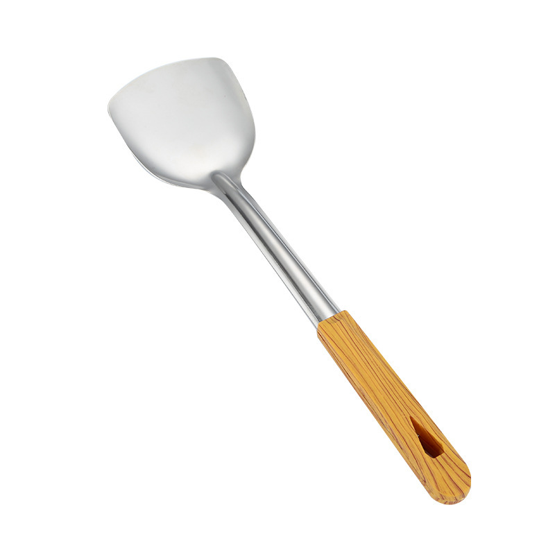 Espátula de acero inoxidable, colador, cocina, mango de madera para el hogar, espátula de acero inoxidable, cuchara de sopa, juego de utensilios de cocina, pala de cocina