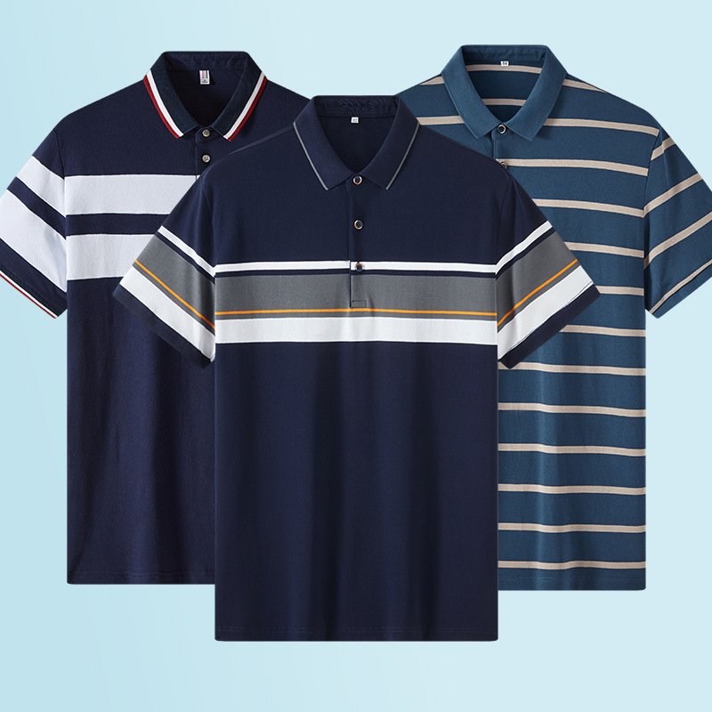Men's T-shirt Lapel Short Sleeve Striped Loose Fashionable Summer Loose Large Size Polo Shirt Half Sleeve Custom Printed logo