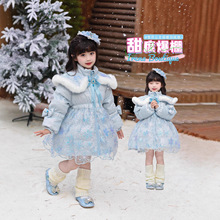 女宝宝爱莎羽绒服冬季2025新款白鸭绒加厚中长款收腰艾莎公主外套