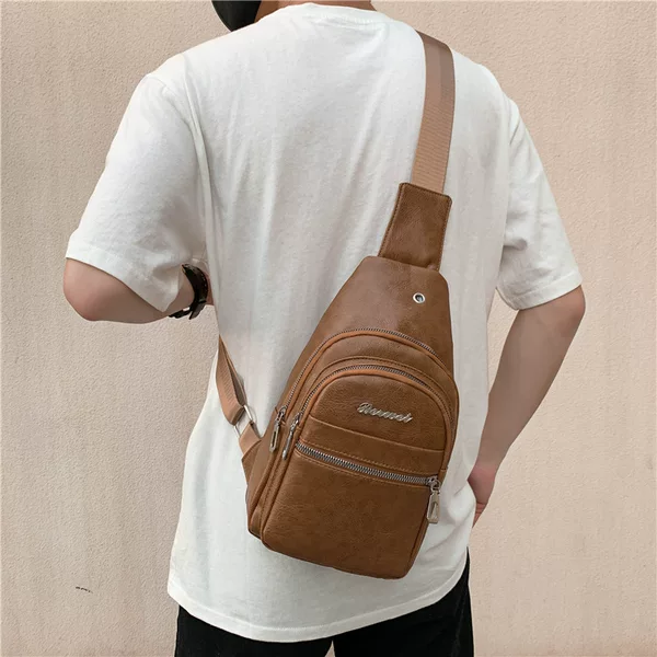 New Men's Chest Bag Pu Outdoor Sports Leisure Multi-Functional Crossbody Bag Simple Large Capacity Shoulder Bag Wholesale