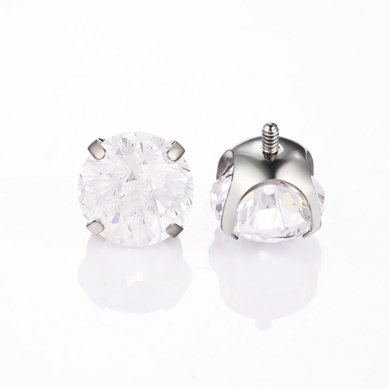 Zesen F136 Titanium Alloy Earring Bowl Bottom Gradient Fireworks Cut Round Bottom Heart Fireworks Zirconium G23 Titanium Earring Nail detail image 14