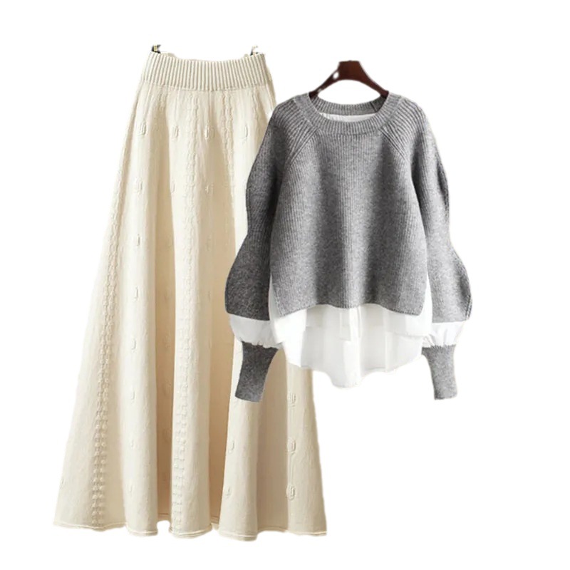 Ženska odjeća Proljetna i jesenska odijela za žene novi stil modne odjeće zapadnjačkog stila labavi džemper u lijenom stilu uska suknja dvodijelno odijelo_voghion.com