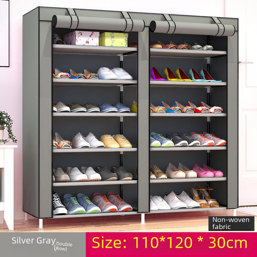 Double-row 7-layer modern minimalist non-woven fabric shoe cabinet with thick roll-up storage cabinet, large capacity assembled shoe cabinet and display cabinet