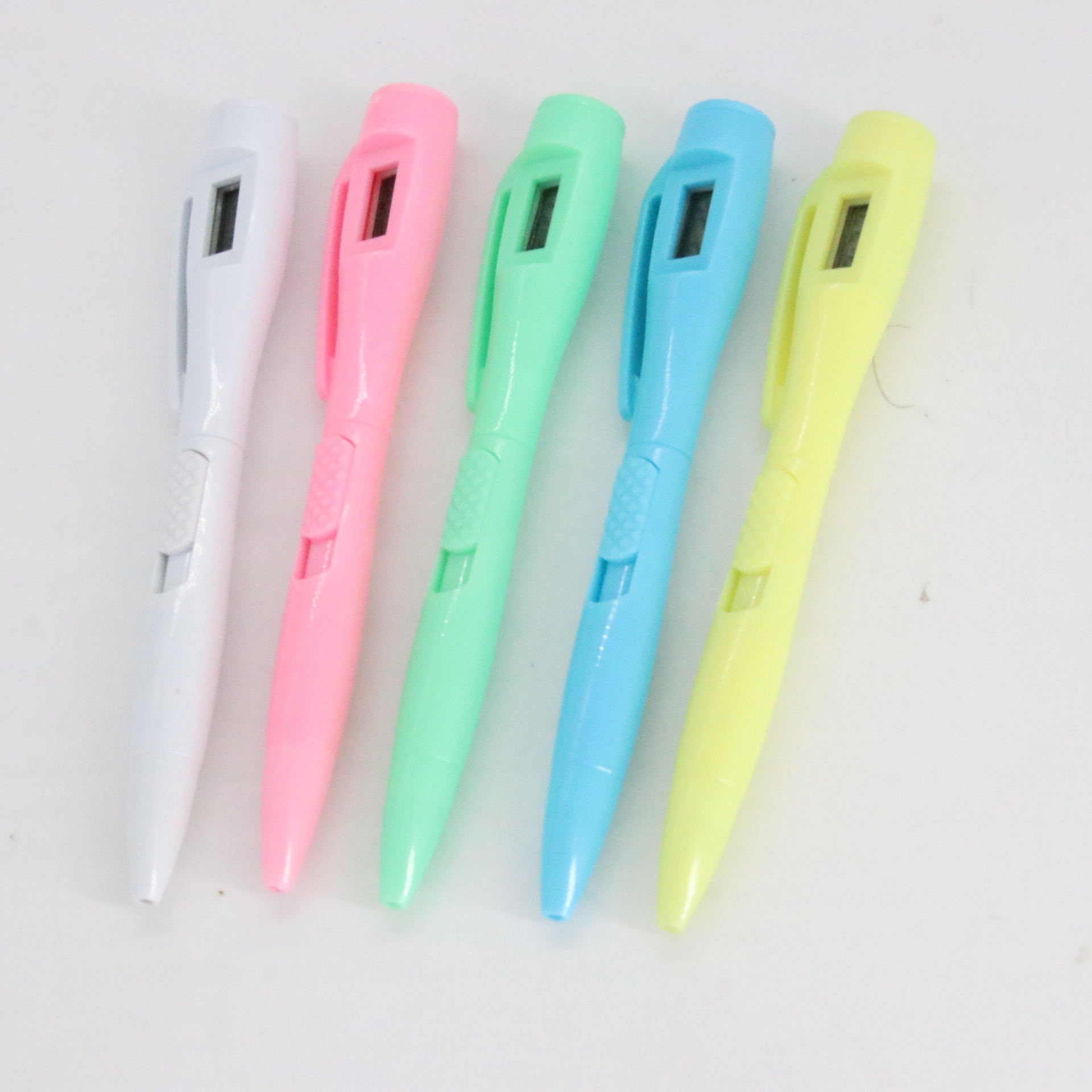 Bolígrafo de reloj electrónico en stock accesorios logotipo imprimible papelería pluma de regalo