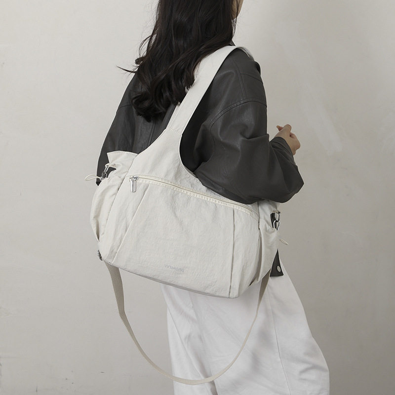 Túi tote nữ cỡ lớn chất liệu nylon nhẹ, túi đeo vai và đeo chéo tiện lợi — Khói tím, Quân đội xanh, màu be, màu nâu chi tiết 21