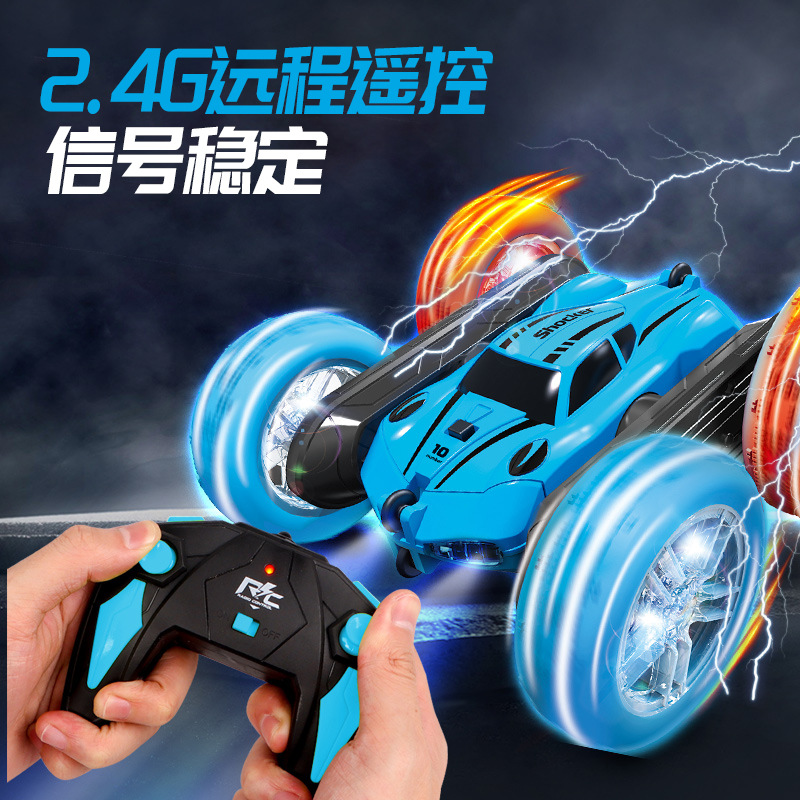 Transfronterizos niños trucos de control remoto iluminación colorida camión volcado de control remoto doble cara coche de juguete de control remoto para niños y niñas