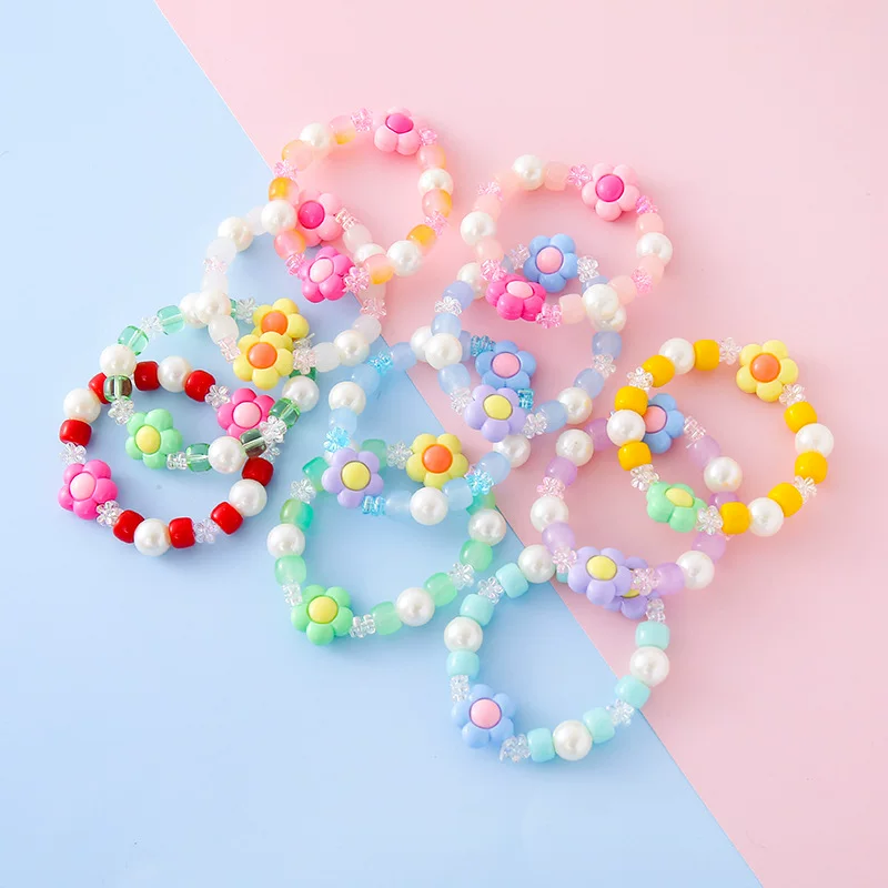 Beaded bracelet, cute accessory from pearl, flowered, wholesale
