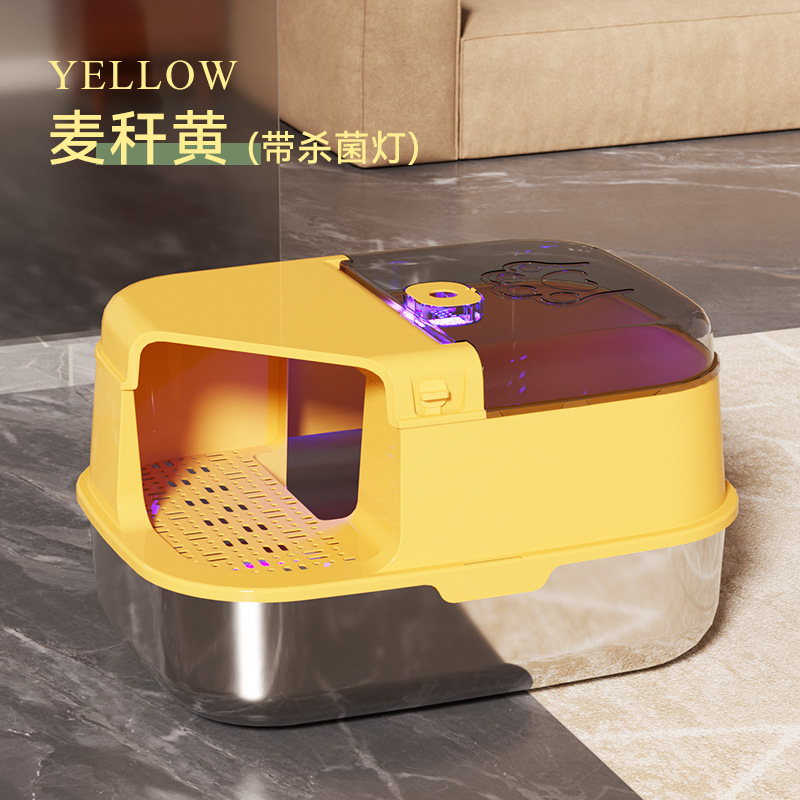Explosiones transfronterizas de acero inoxidable totalmente cerradas lavabo de arena para gatos super grande anti-spillado desodorante lavabo de arena para gatos tipo pasillo