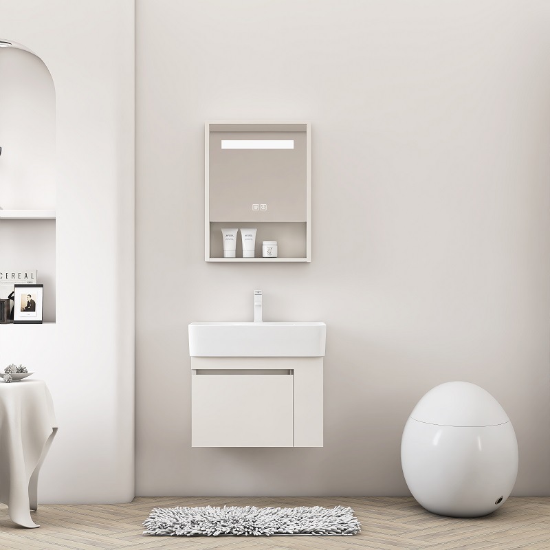 gabinete de baño de madera sólida de casa pequeña gabinete de lavabo de baño combinación lateral de almacenamiento lavabo lavabo color crema