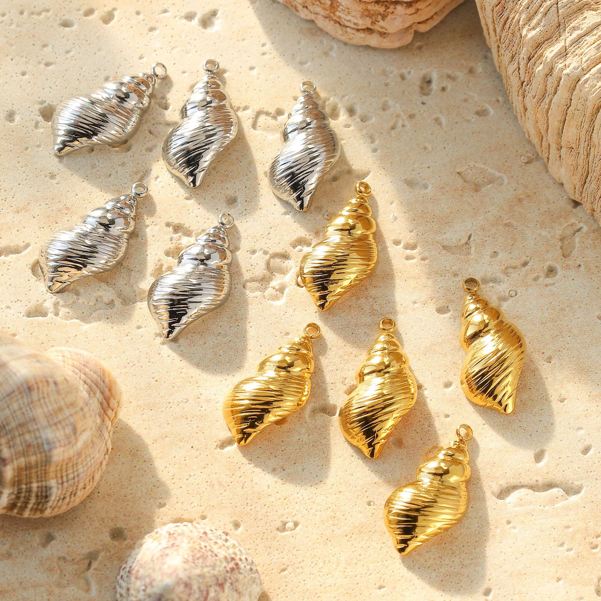 Pendant Jewelry Making Type 5 PCS/Package 12 * 25mm 304 Stainless Steel Conch Pendant