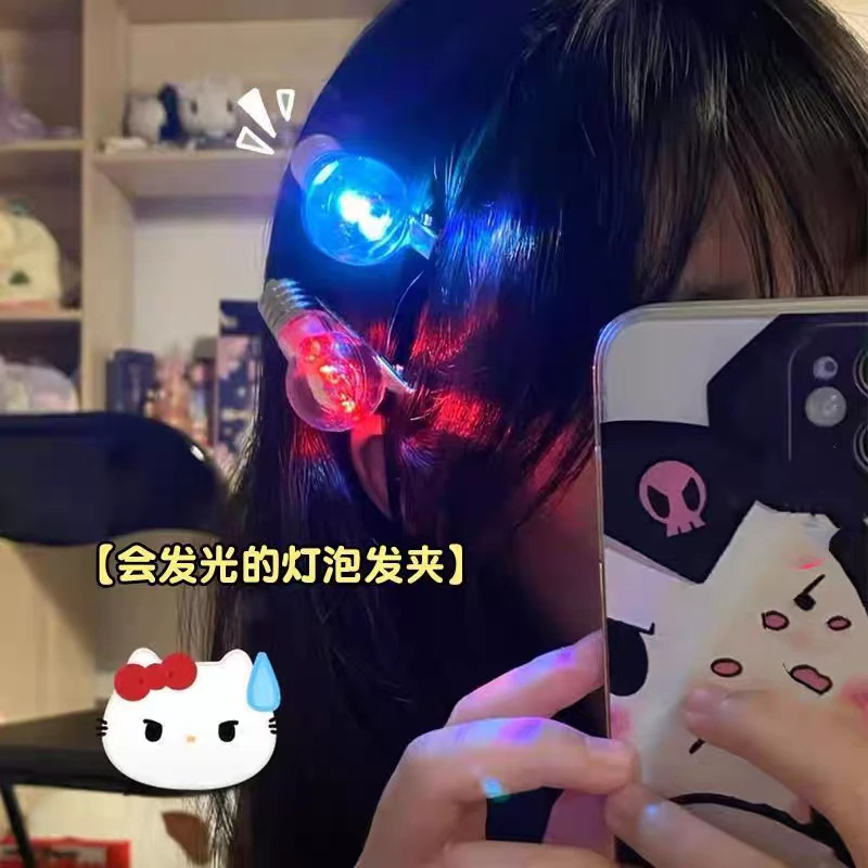 Glowing Light Bulb Hair Clip for Women, Personalized Creative Photo Prop, Duckbill Clip for Side Bangs and Loose Hair, Hair Accessory 2
