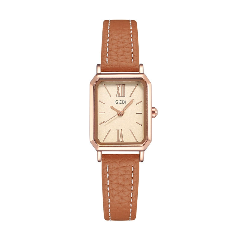 Rectangular Retro Quartz Women's Watch, Simple Korean Style, Leather-Look Strap, Lightweight