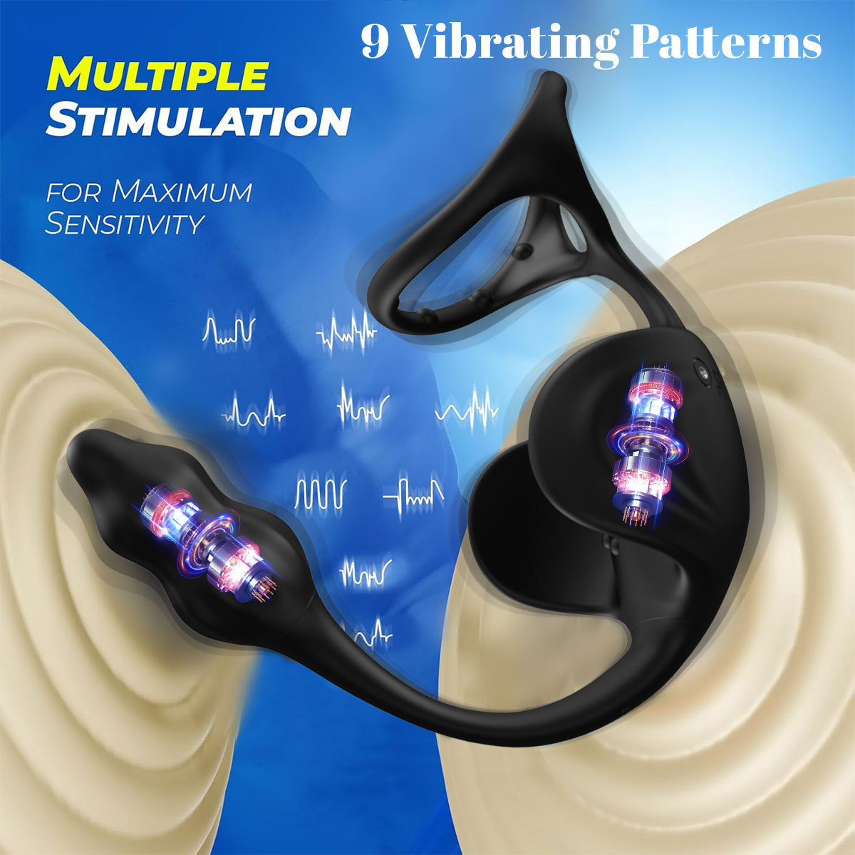 3-in-1 Vibrating Prostate Massager with Scrotum Ring and Anal Plug, 10 Frequencies, APP Control — detail image 9