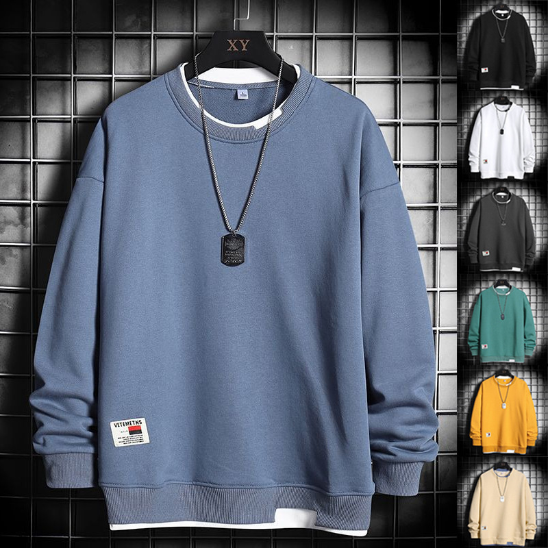 Cross-Border Sweatshirt for Men, Autumn and Winter New Trendy Ins Style, Hooded Round Neck Pullover Long-Sleeve T-Shirt, Faux Two-Piece, Loose Fit Cross-Border Sweatshirt for Men, Autumn and Winter New Trendy Ins Style, Hooded Round Neck Pullover Long-Sleeve T-Shirt, Faux Two-Piece, Loose Fit