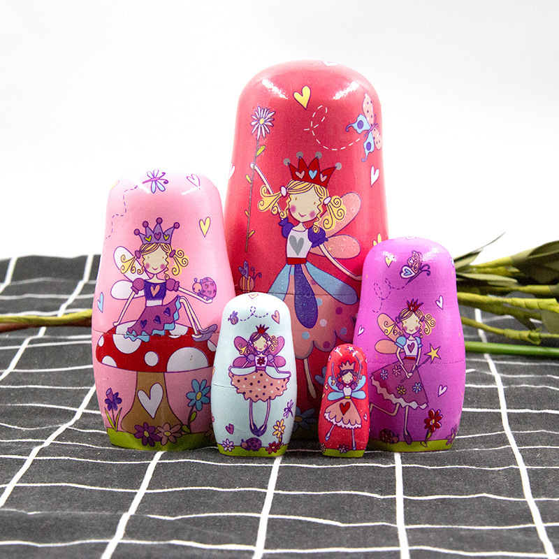 Russian Doll High Quality Five-Layer Pink Butterfly Girl Children's Toys Wooden Craft Home Ornaments Russian Doll High Quality Five-Layer Pink Butterfly Girl Children's Toys Wooden Craft Home Ornaments
