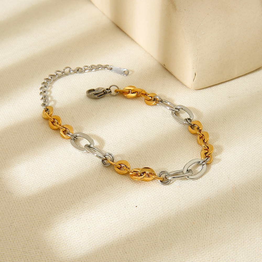 PVD Coated Gold Plating Process 18K Real Gold Plated Plating Material Vintage Style Classic Style Geometric 304 Stainless Steel 18K Gold Plated Chain-free Bracelets In Bulk