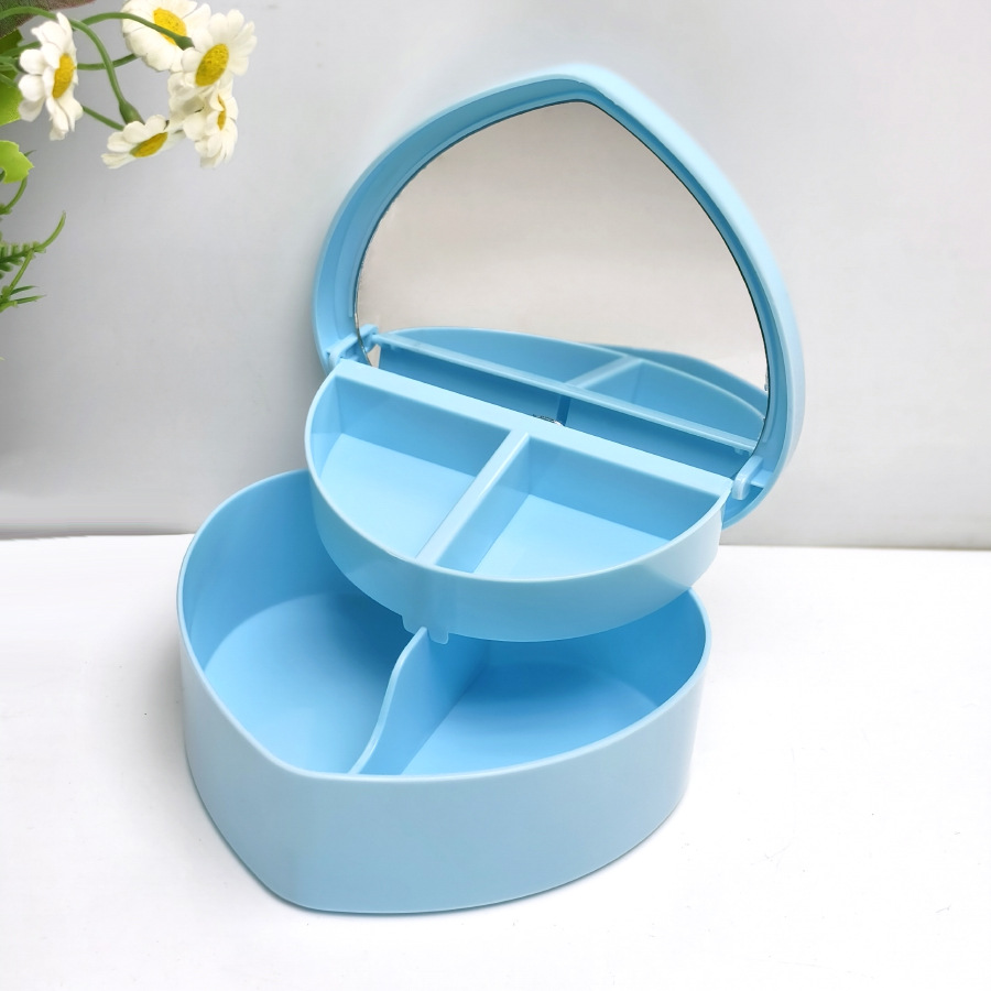 Nuevo Joyero Grande en Forma de Corazón de Doble Capa Color Caramelo con Espejo, Caja de Almacenamiento de Joyas para Niños