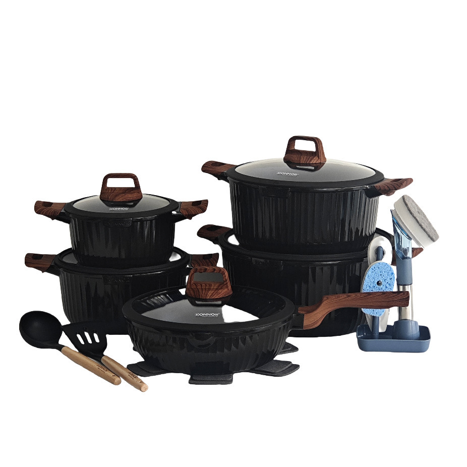 DONNOR 21 piezas de conjunto de cocinas de aluminio verticales antiadherentes, platas de mármol de aluminio