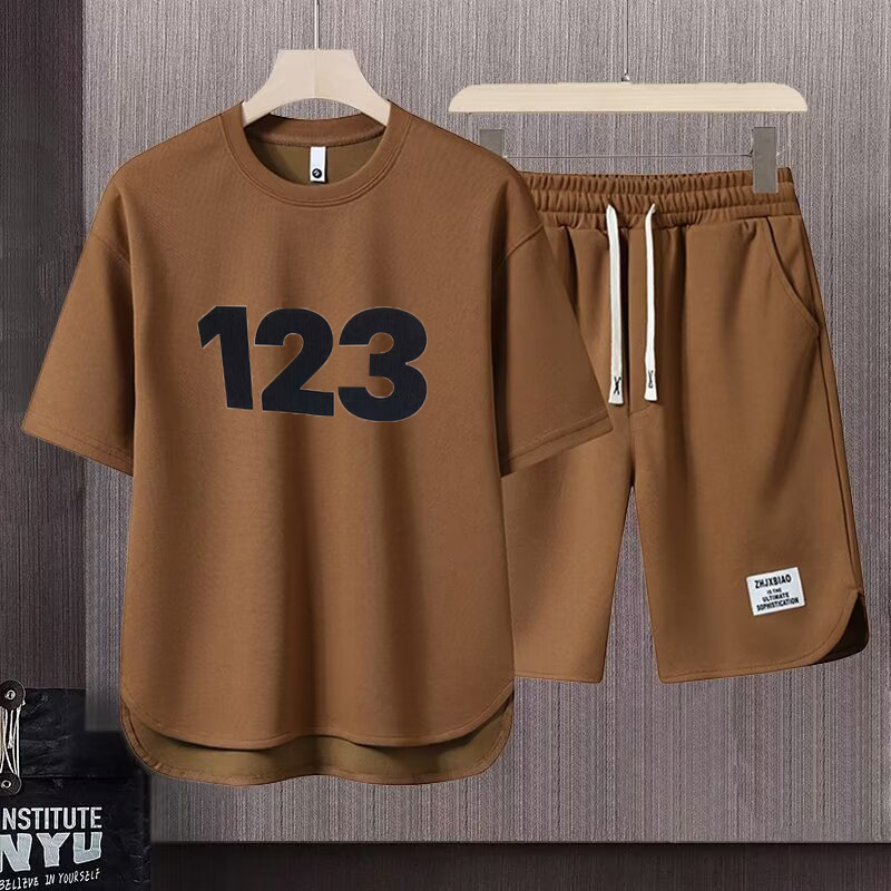 Men's Clothing 2024 Waffle Casual Summer Suit Men's Loose Teen Short sleeved T shirt Shorts Handsome Two piece Suit_mkmklike.com