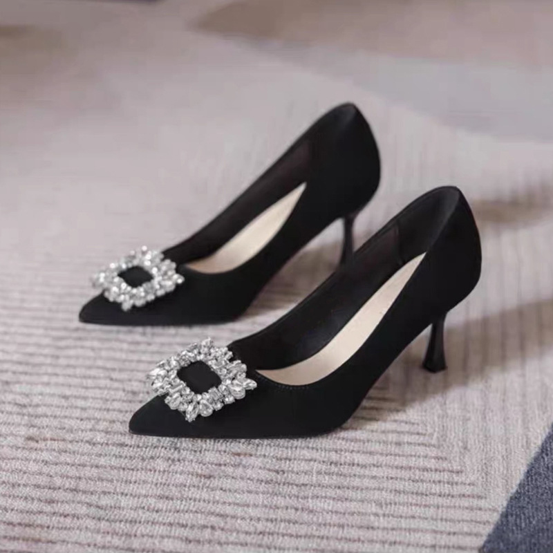 Pointed-Toe Rhinestone High-Heeled Shoes for Women 2026 New Versatile Comfortable Work Shoes to Match Skirts Large and Small Sizes Black Professional Single Shoes Pointed-Toe Rhinestone High-Heeled Shoes for Women 2026 New Versatile Comfortable Work Shoes to Match Skirts Large and Small Sizes Black Professional Single Shoes