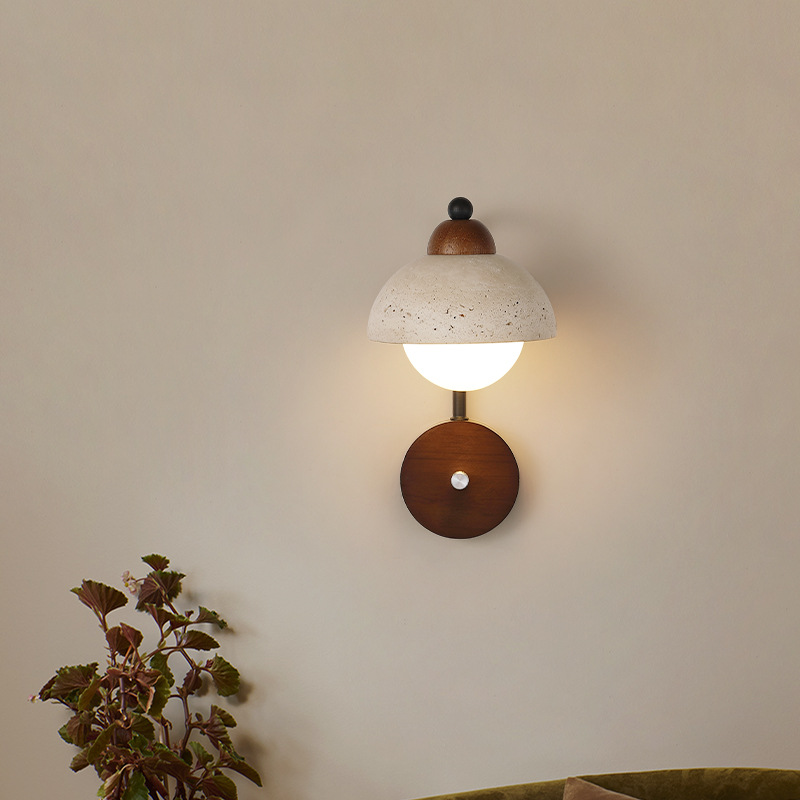 Lámpara de pared de estilo japonés retro sala de estar residencial crema porche de diseño de pasillo de piedra dormitorio amarillo agujero silencioso diseño de puerta de aire