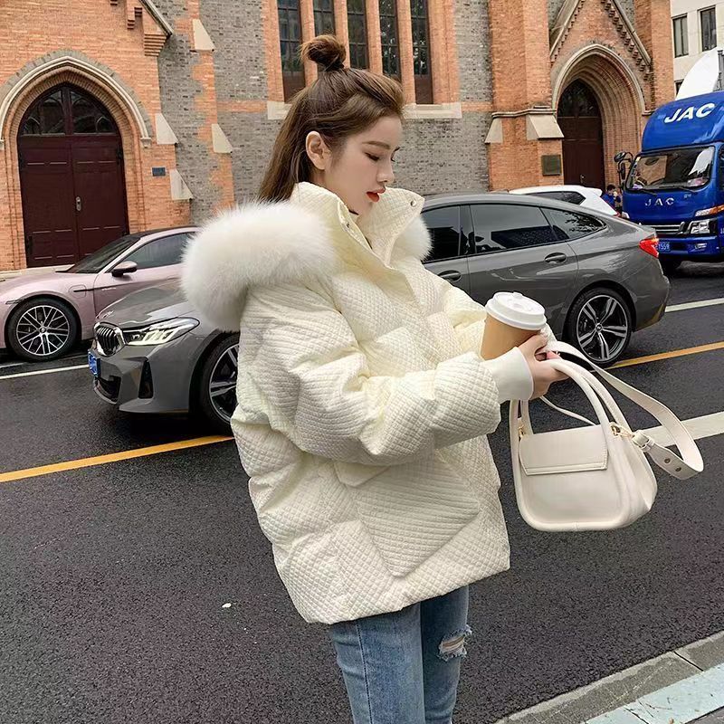 2025羽绒服冬季2025新款短款小个子加厚宽松外套大毛领美拉德学生|undefined