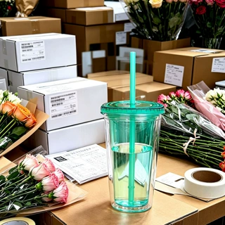 双层隔热透明吸管水杯奶茶杯防冷凝水家用冰饮咖啡专用杯