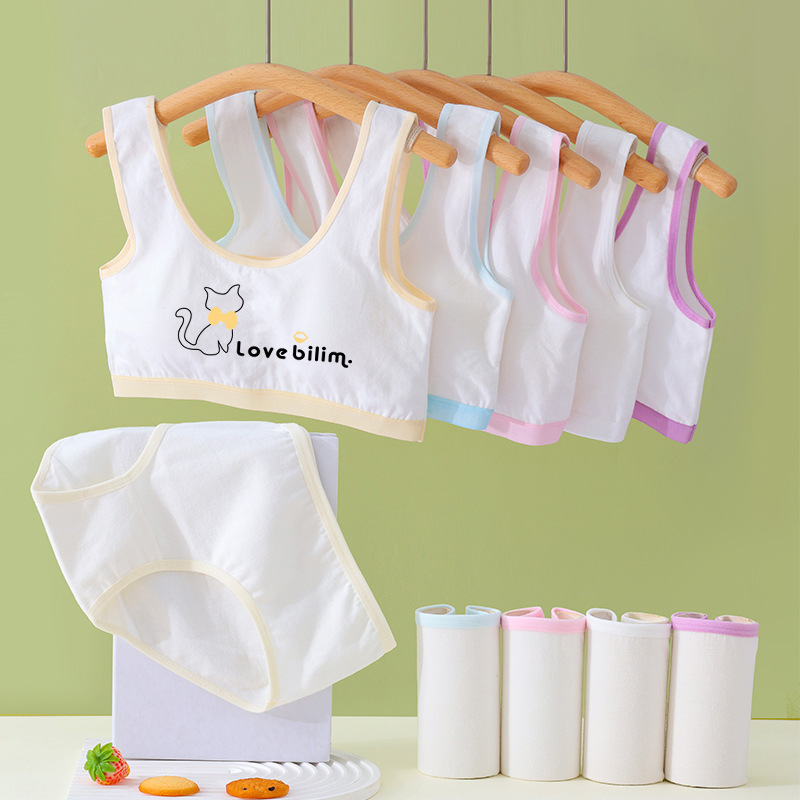 Pure Cotton Developmental Period Underwear 9-12-14 Years Old Underwear Set Sponge Pad Girls' Bra Student Youth Vest
