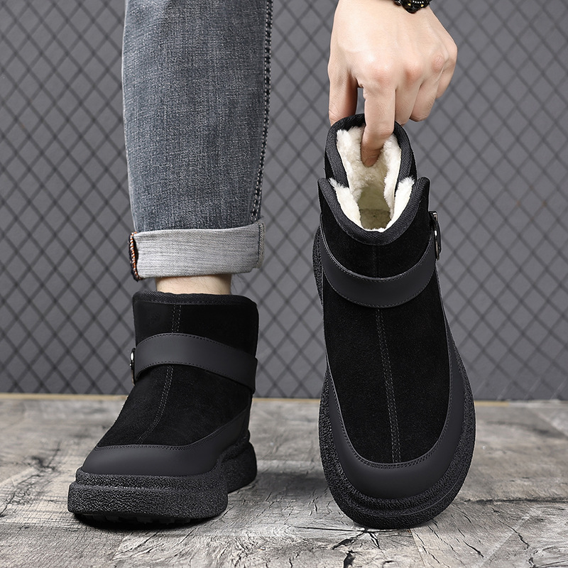 Botas de nieve para hombres pieles de invierno más gruesas nuevas botas de lana de cuero de fondo grueso del noreste.