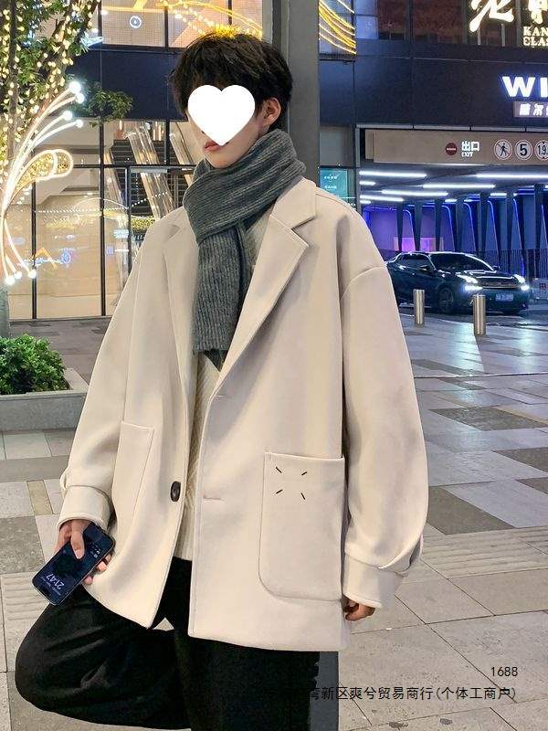 毛呢大衣男秋冬穿搭中长款感风衣休闲呢子西服英伦风潮牌外套米色