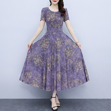 2024夏新款蚕桑丝碎花连衣裙女显瘦气质收腰设计感真丝沙大摆滩裙