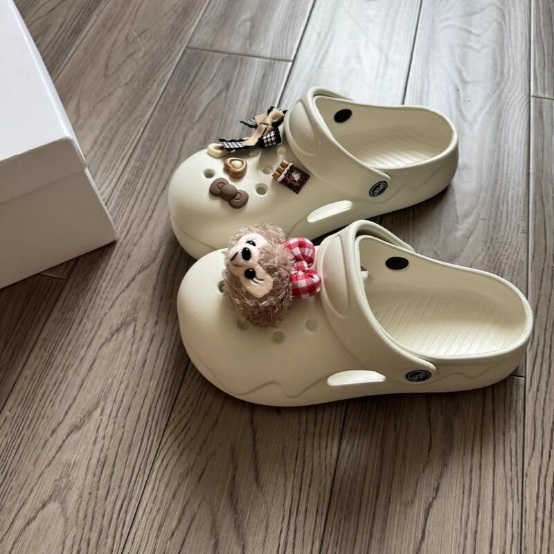 Hole Shoes Women's Flat Non-slip Waterproof Summer Quick-dry Fashion All-match Simple Cartoon Retro EVA Wear-resistant Lightweight