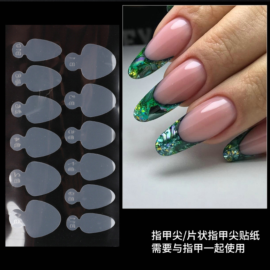 Molde de película de uñas de cristal de uñas popular transfronteriza sin pegamento de extensión de soporte de papel 12 piezas de molde de uñas pegatinas francesas no tallado de silicona de molienda