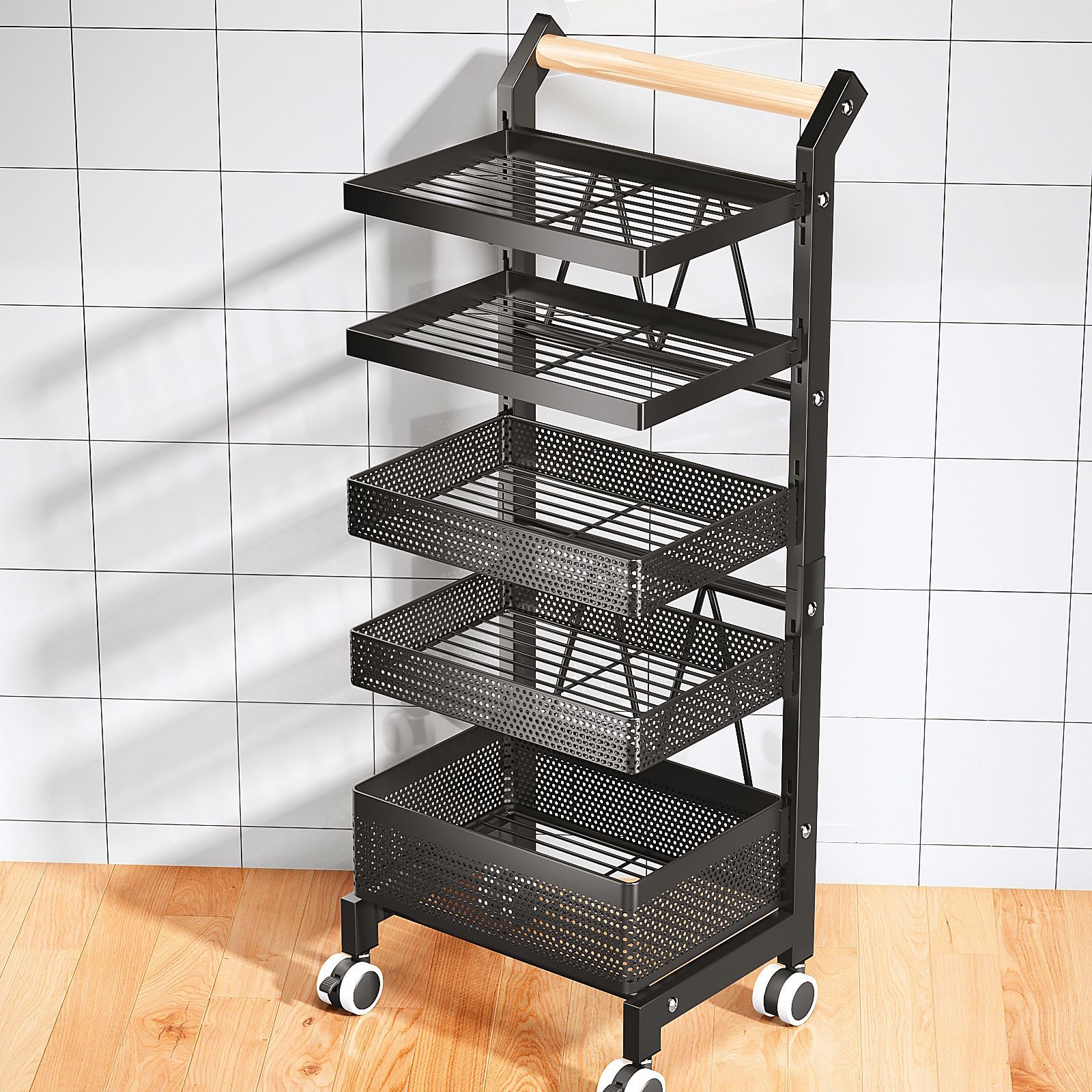 Cocina estante de almacenamiento móvil carro desmontable botella de condimento fruta y verdura artículos diversos rack de almacenamiento cesta de almacenamiento de piso multifuncional