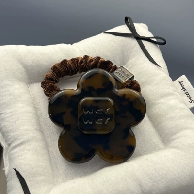 Saç üçün rezinlər — Amber Color Hair Tie New - large-flowers-amber