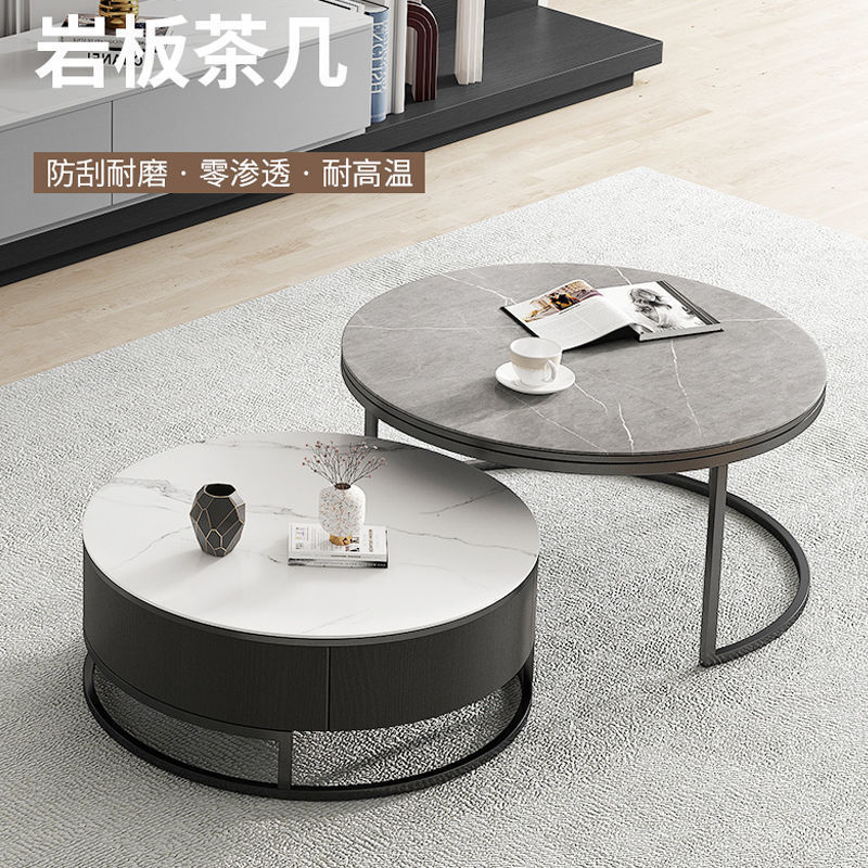 Luz y lujo moderno y simple nórdico brillante tablero de roca de alta calidad mesa de té gabinete de televisión combinación de pequeña casa mesa redonda image 18