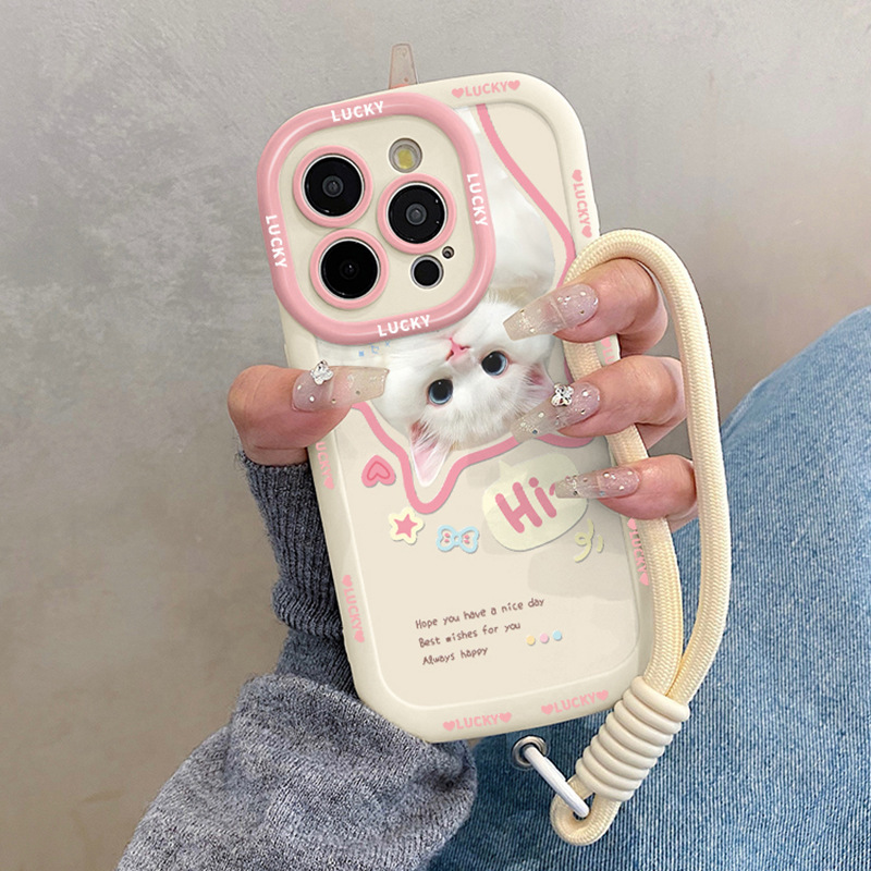 Cute Cat-Themed Phone Case for Girls, Suitable for Apple 17, iPhone 13, iPhone 15 Pro Max with Lanyard, New Model for iPhone 14, iPhone 11