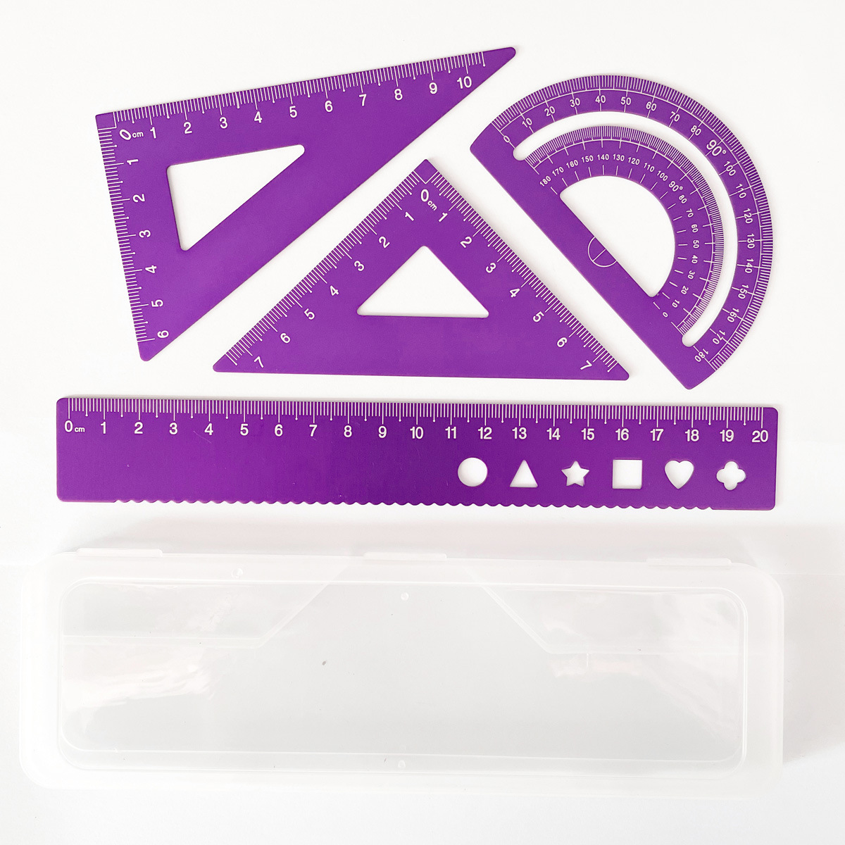 Juego de reglas metálicas, juego de cuatro reglas de aleación de aluminio, grabado láser, regla recta y regla triangular para estudiantes de primaria y secundaria, personalización de regalos