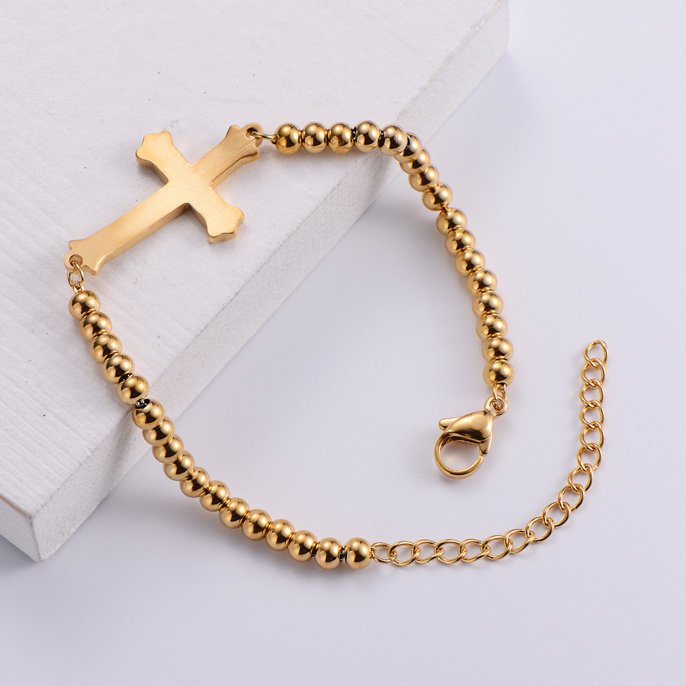 fashion titanium steel bracelet simple inlaid diamond cross bracelet NHON666984picture5