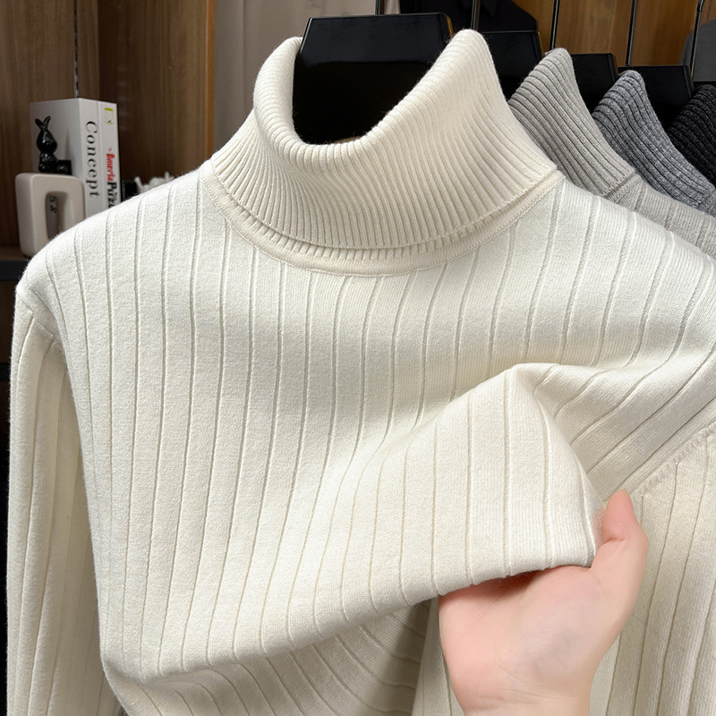 Knitted Vertical Stripesd High-Neck Men's High-End Sweater Fine Needle Accessible Luxury Winter Warm Knitted Inner Layering Shirt Slim Fit