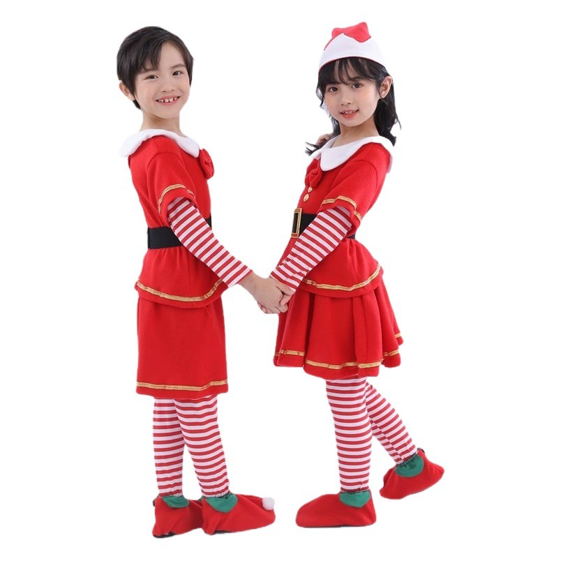 Рождественские костюмы для мальчиков и девочек, костюмы для рождественских представлений, детская одежда, европейские и американские праздничные красные костюмы эльфов, модные детские наряды