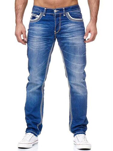 European and American high-quality new men's slim fit two-line jeans classic three-color jeans new