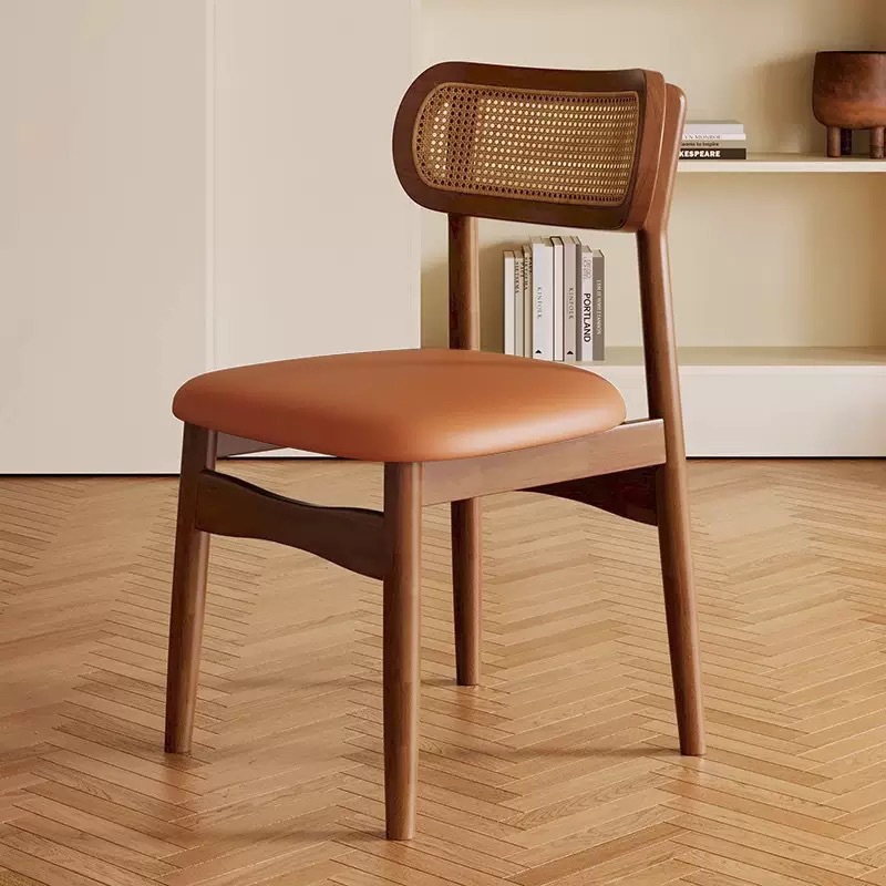 Marco de madera maciza de color nuez + cojín de piel naranja