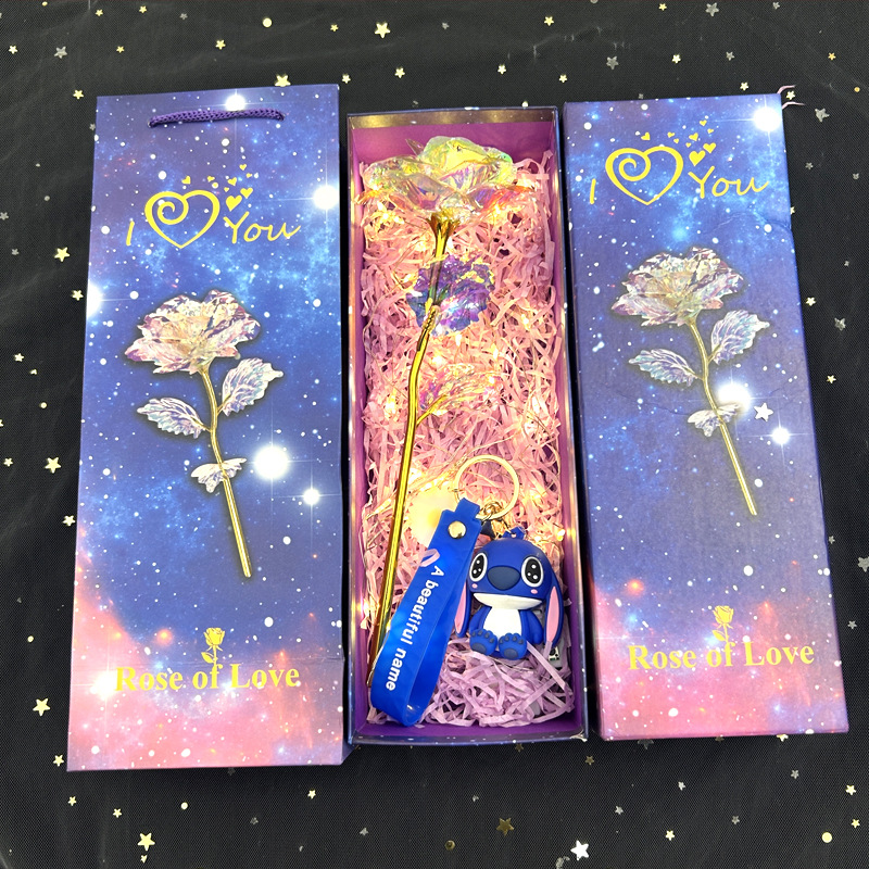 Rosa Dorada Artificial, Regalo para el Día de San Valentín o Qixi, Caja con Diseño de Cielo Estrellado, Adornos Creativos para Puestos Navideños