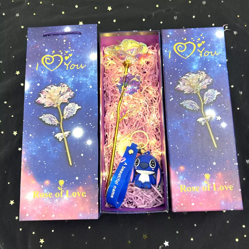 仿真花彩金玫瑰花七夕情人节礼物星空盒套装圣诞节摆摊创意小摆件