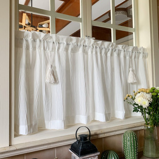 P66D Simple Modern Light Luxury Curtain Gauze Curtain Transparent and Perforable Hole-free Velcro Self-adhesive Half Curtain Short Curtain Cabinet