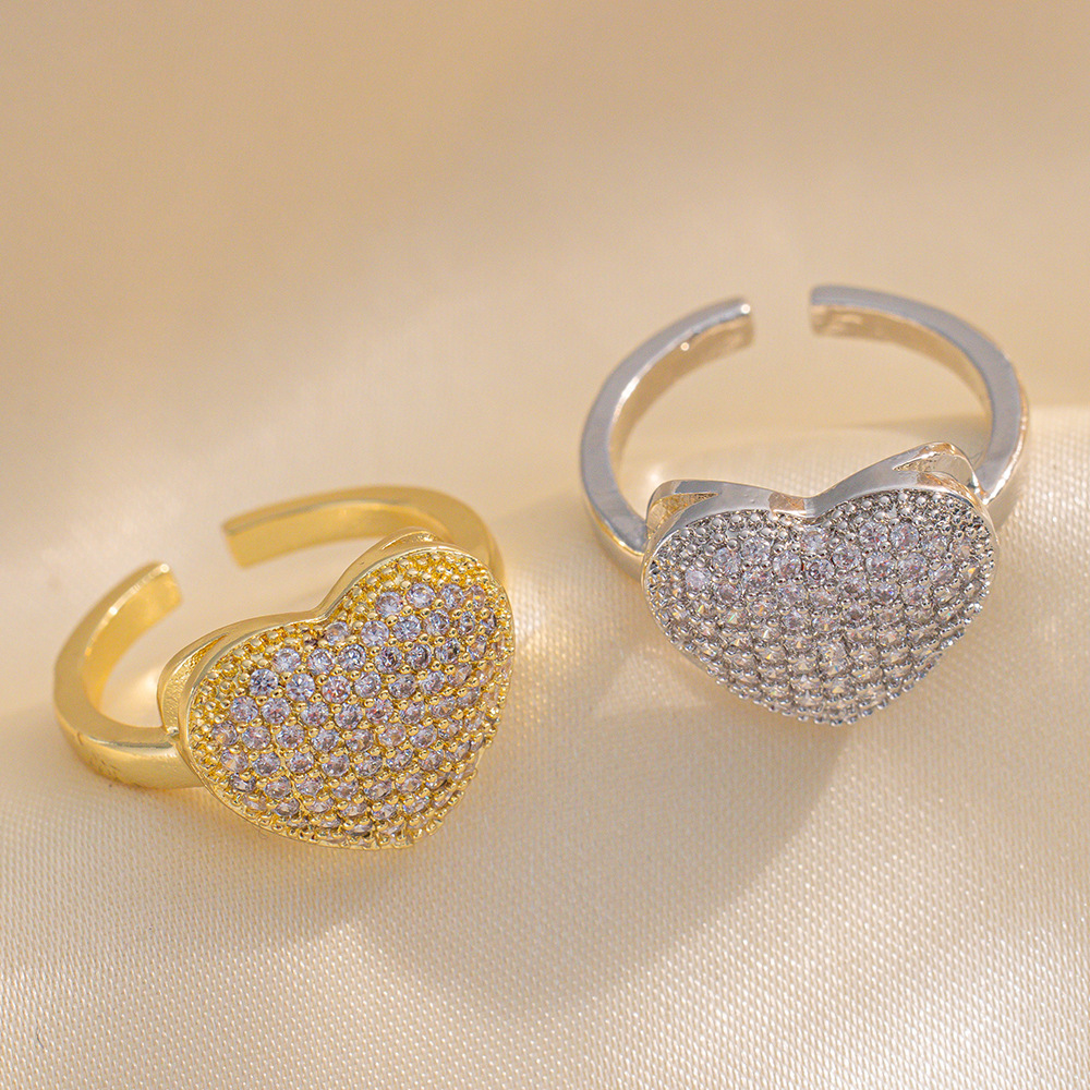 Trendy Exquisite Super Shiny Zircon Ring For Women, Light Luxury High-end Adjustable Open Ring, Simple Real Gold Plated_voghion.com