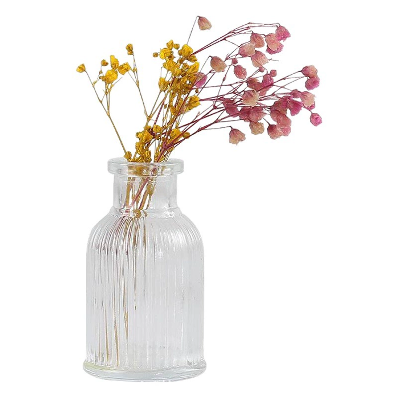 Простая стеклянная ваза с вертикальными полосками, узким горлышком, для цветов, в стиле арт-деко, прозрачная, для кафе, мягкий декор, украшения.