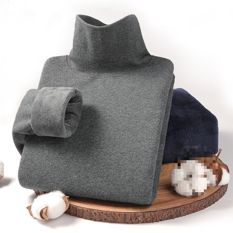 (2개) 중년 및 노인 높은 칼라 속옷 세트 기본 셔츠를위한 두꺼운 긴팔 탑 싱글 피스 따뜻한 옷을 기모 남성 가을 옷